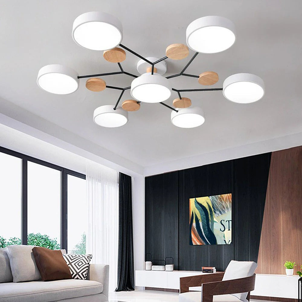 Modern LED Round Iron Semi Flush Chandelier Contemporary Ceiling Light - Image 23