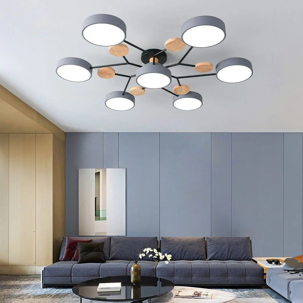 Modern LED Round Iron Semi Flush Chandelier Contemporary Ceiling Light - Image 16