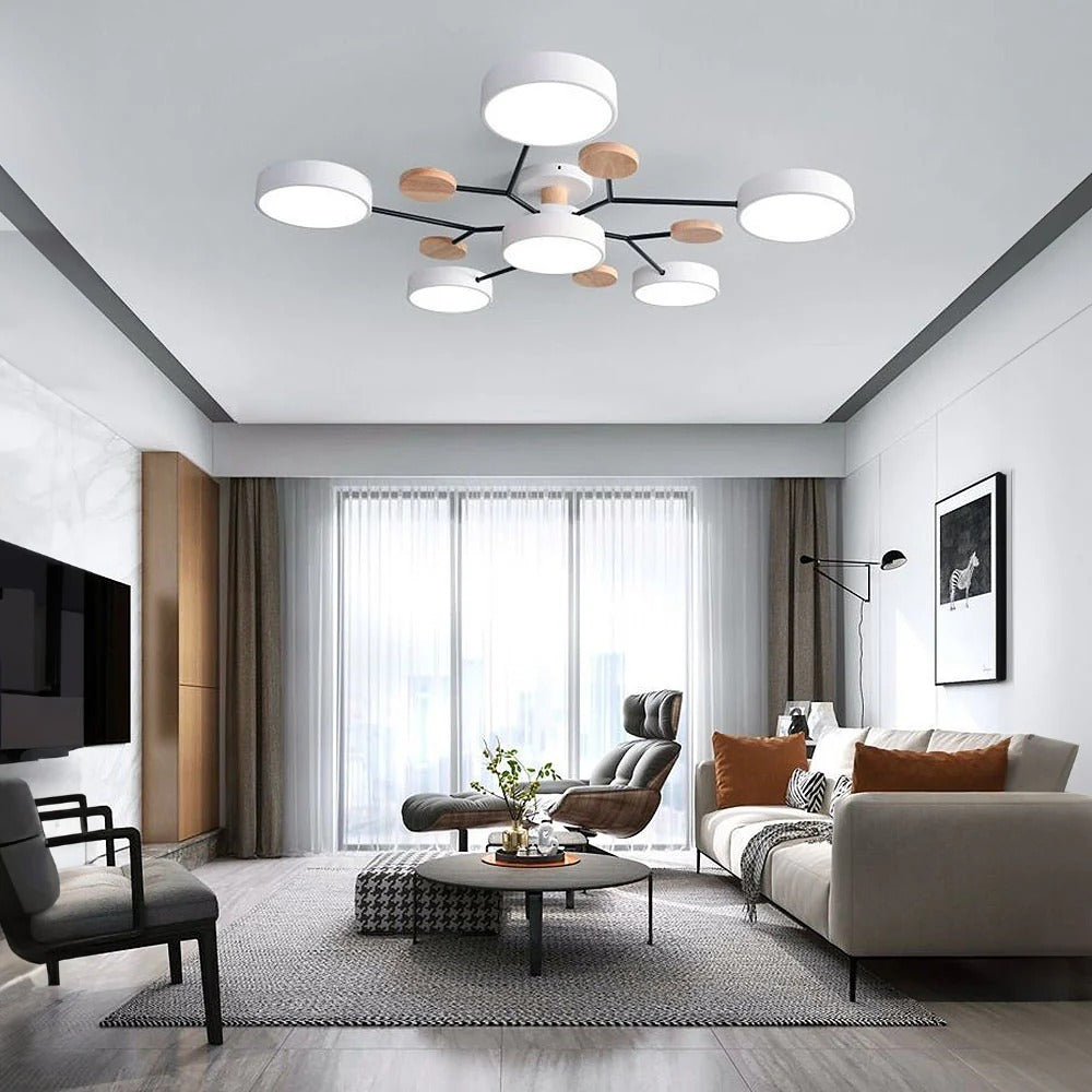 Modern LED Round Iron Semi Flush Chandelier Contemporary Ceiling Light - Image 22