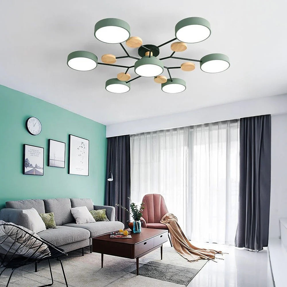 Modern LED Round Iron Semi Flush Chandelier Contemporary Ceiling Light