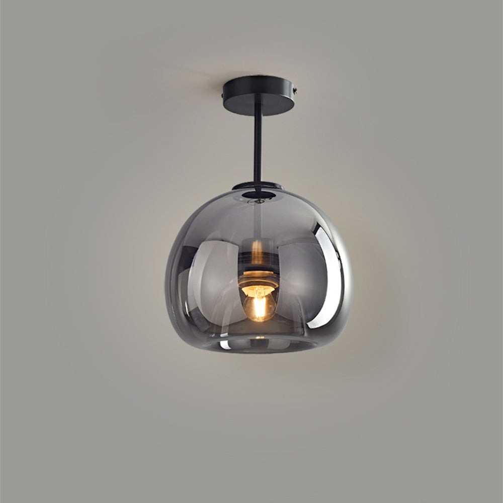 Round Copper Glass Flush Mount Ceiling Light E27 Fitting - Image 7