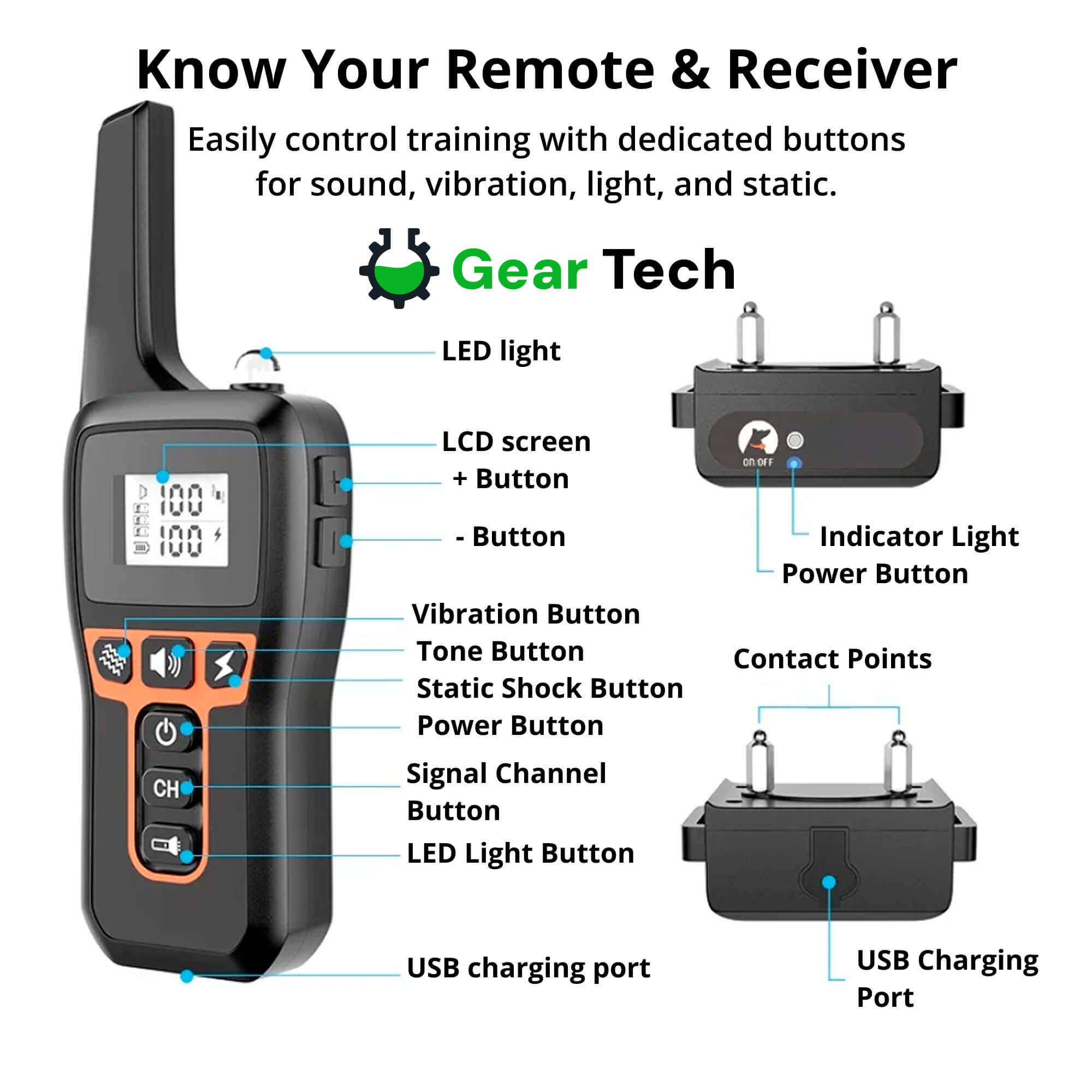 Rechargeable Dog Training Collar with Beep, Vibration & Static Modes - Image 8