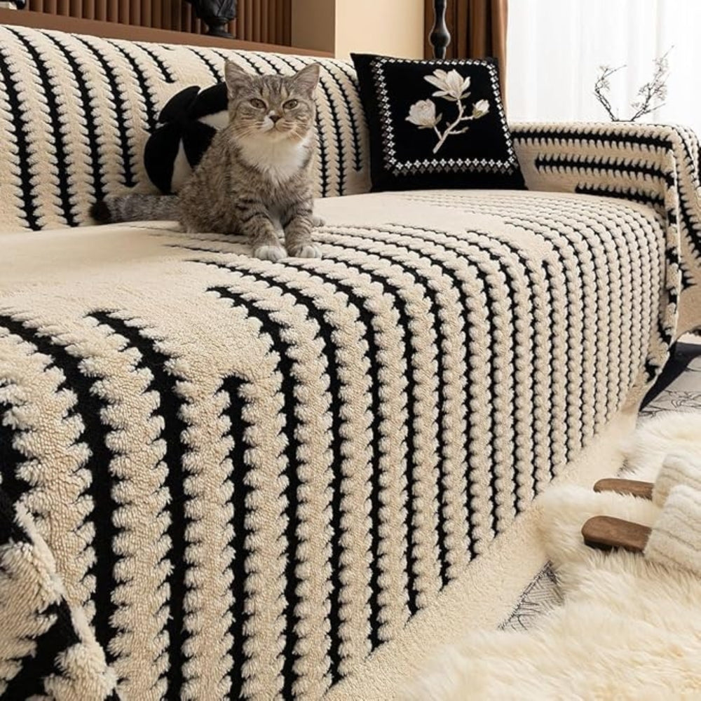 Plush Couch Protector Warm Comfort with Elegant Linear Design