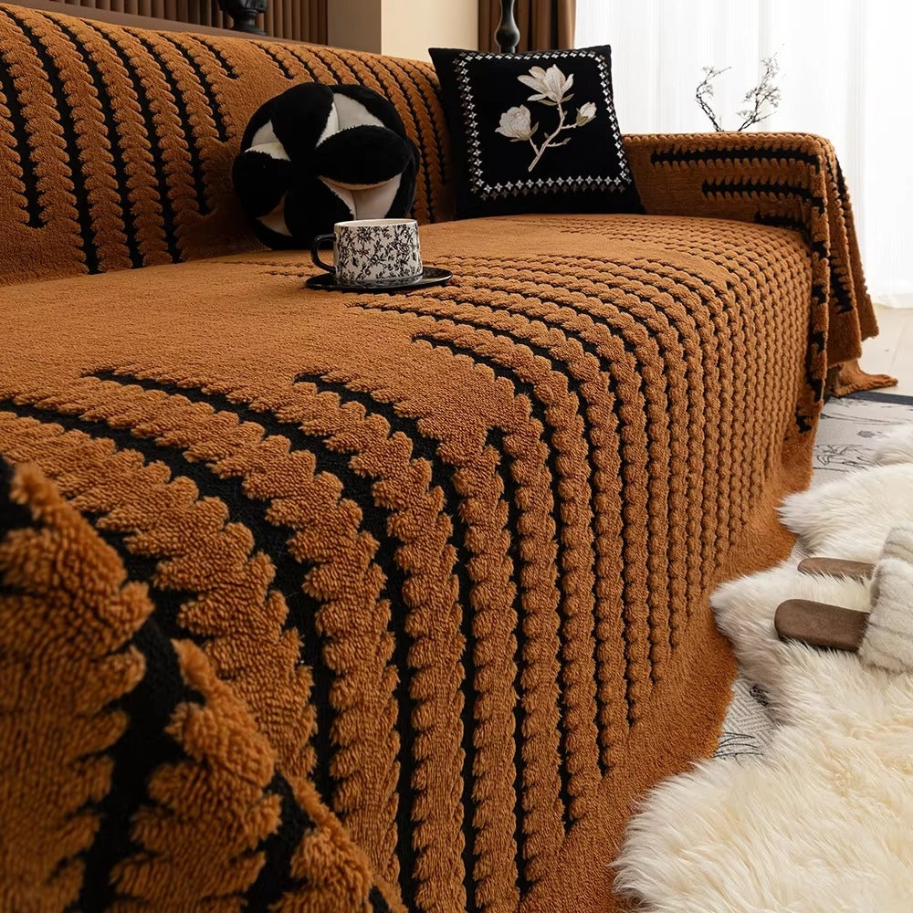 Plush Couch Protector Warm Comfort with Elegant Linear Design - Image 3
