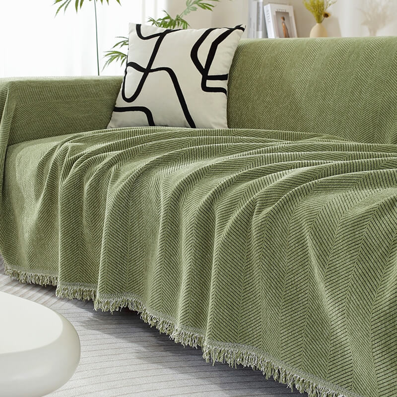 Herringbone Sofa Throw Soft Textured Blanket with Tassels - Image 14