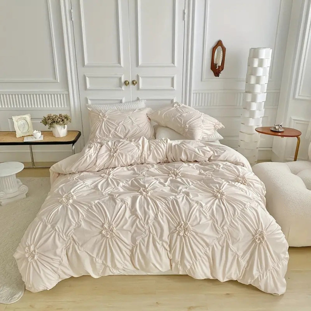 Elegant Ruffle Flower Quilt Cover Set with Pillowcases