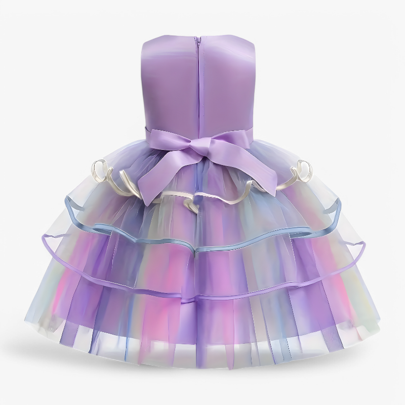 Unicorn Princess Dress Girls Rainbow Tulle Floral Birthday Costume - Image 4