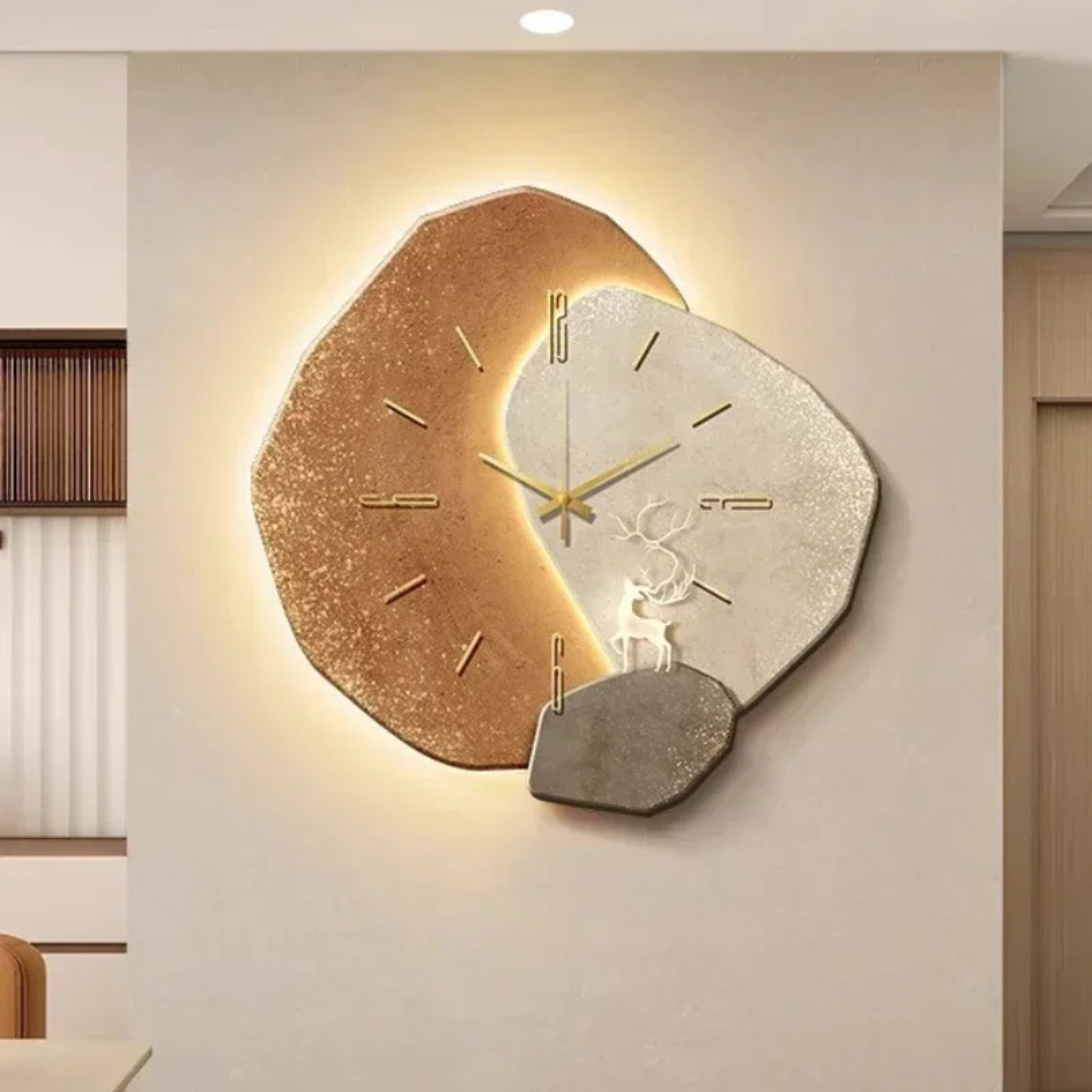 Modern Round Wood Wall Clock LED Backlit Silent Movement