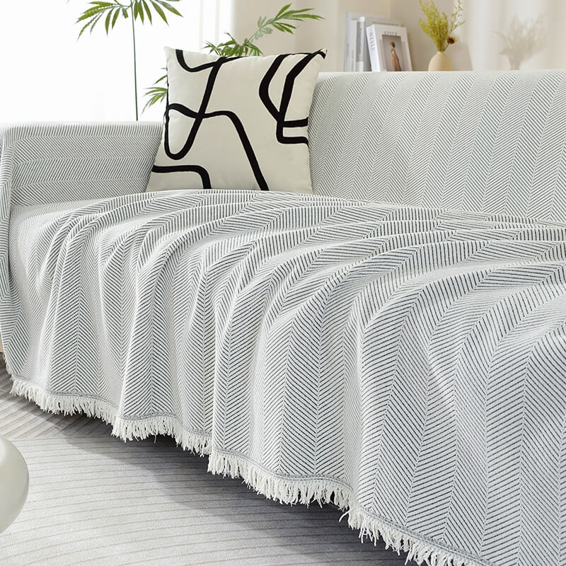 Herringbone Sofa Throw Soft Textured Blanket with Tassels - Image 15
