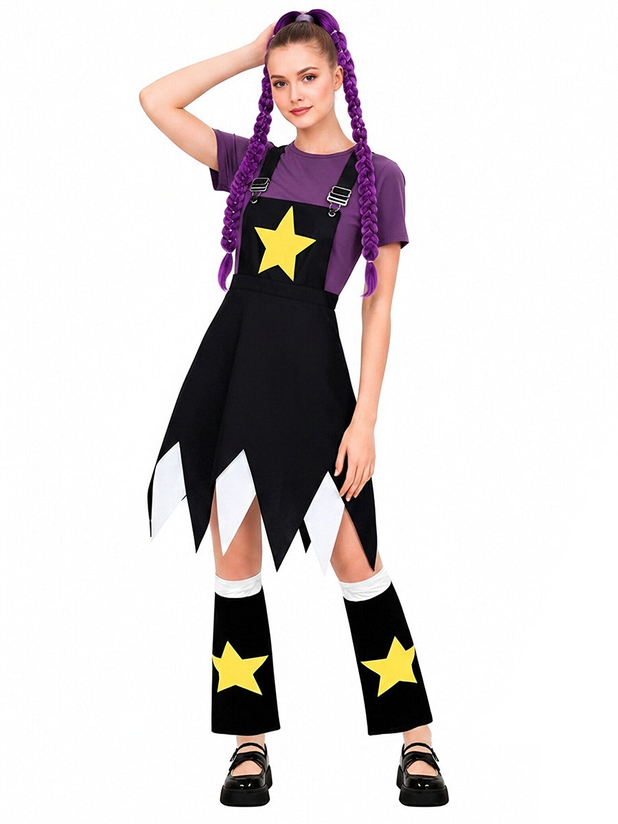 Halloween Costume Creepy Doll Cosplay Dress Star Suspender Set - Image 6