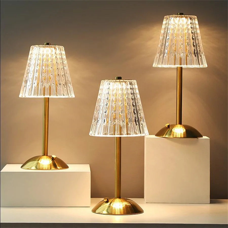 Golden Crystal Glass Table Lamp in Decorative Design with Sparkling Shade - Image 2