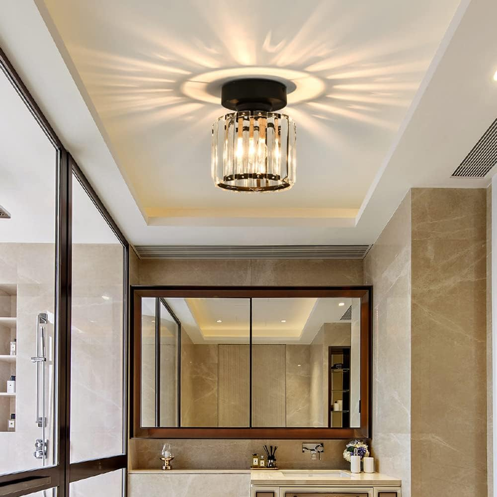 Black Crystal Flush Mount Ceiling Light Modern E27 - Image 10