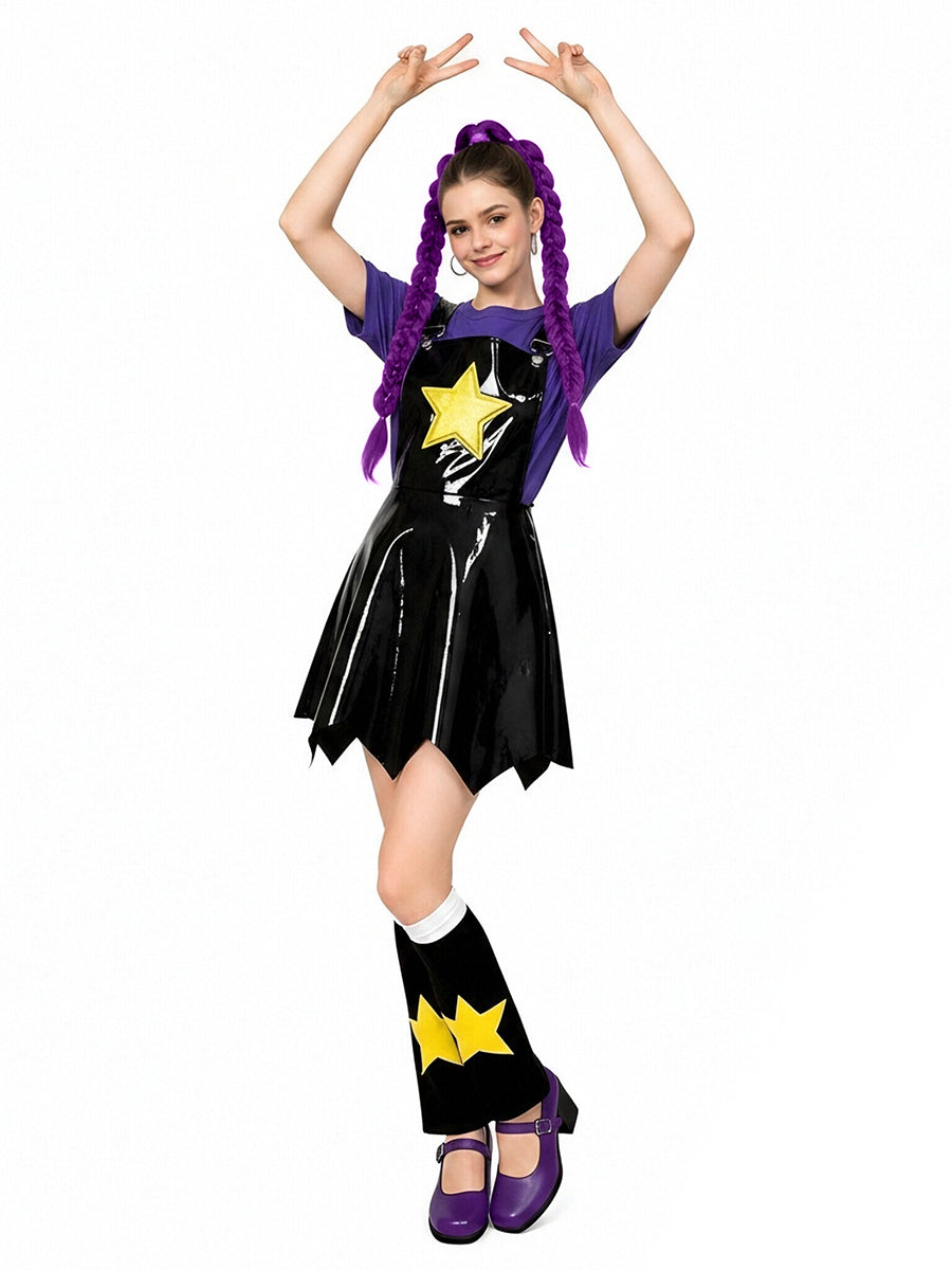 Halloween Costume Black PVC Star Suspender Dress Cosplay Set - Image 5