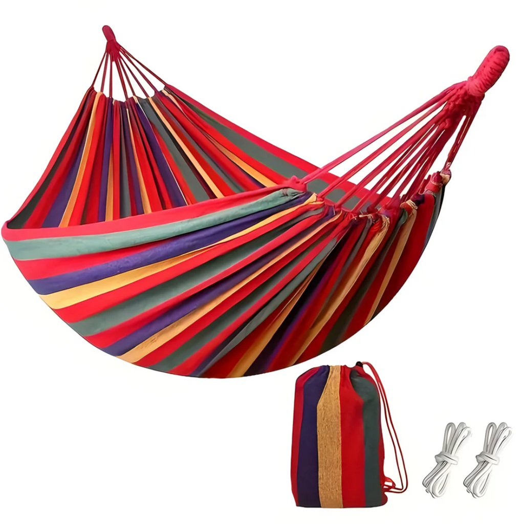 Striped Fabric Outdoor Hammock Rope Loops Breathable Portable Camping - Image 5