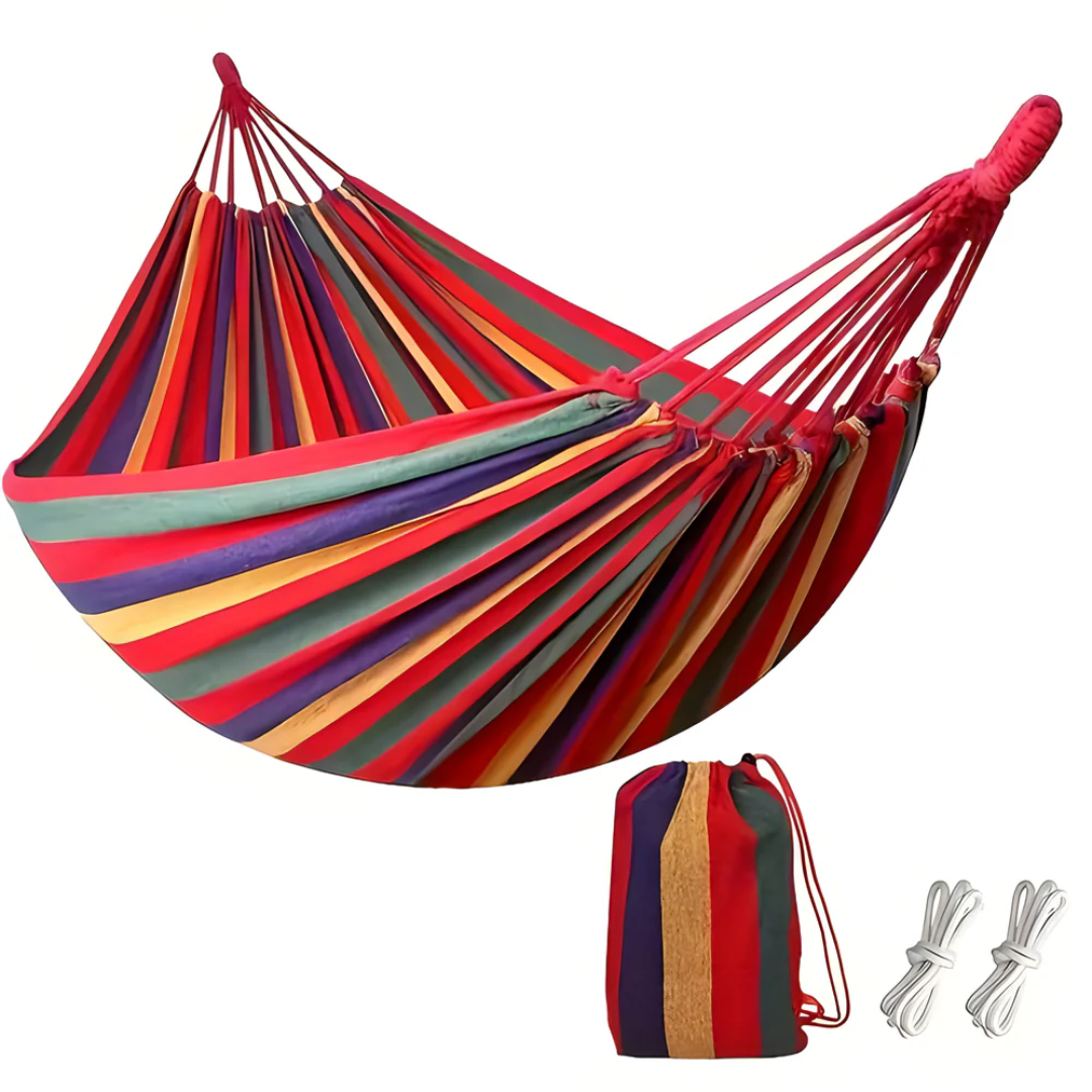 Striped Fabric Outdoor Hammock Rope Loops Breathable Portable Camping - Image 5