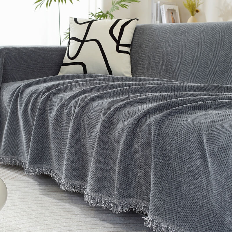 Herringbone Sofa Throw Soft Textured Blanket with Tassels - Image 13