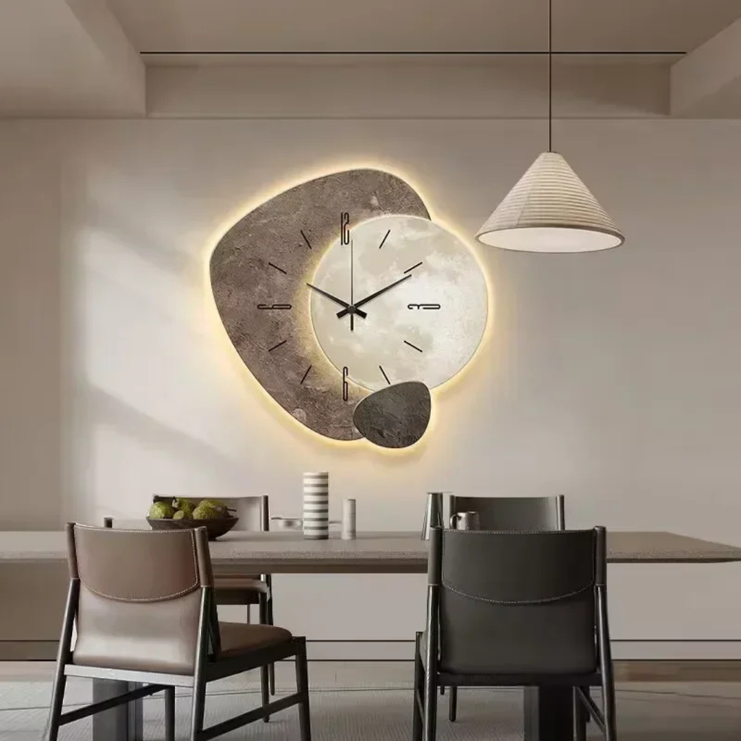 Modern Round Wood Wall Clock LED Backlit Silent Movement - Image 4