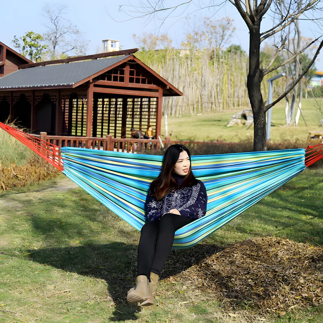 Striped Fabric Outdoor Hammock Rope Loops Breathable Portable Camping