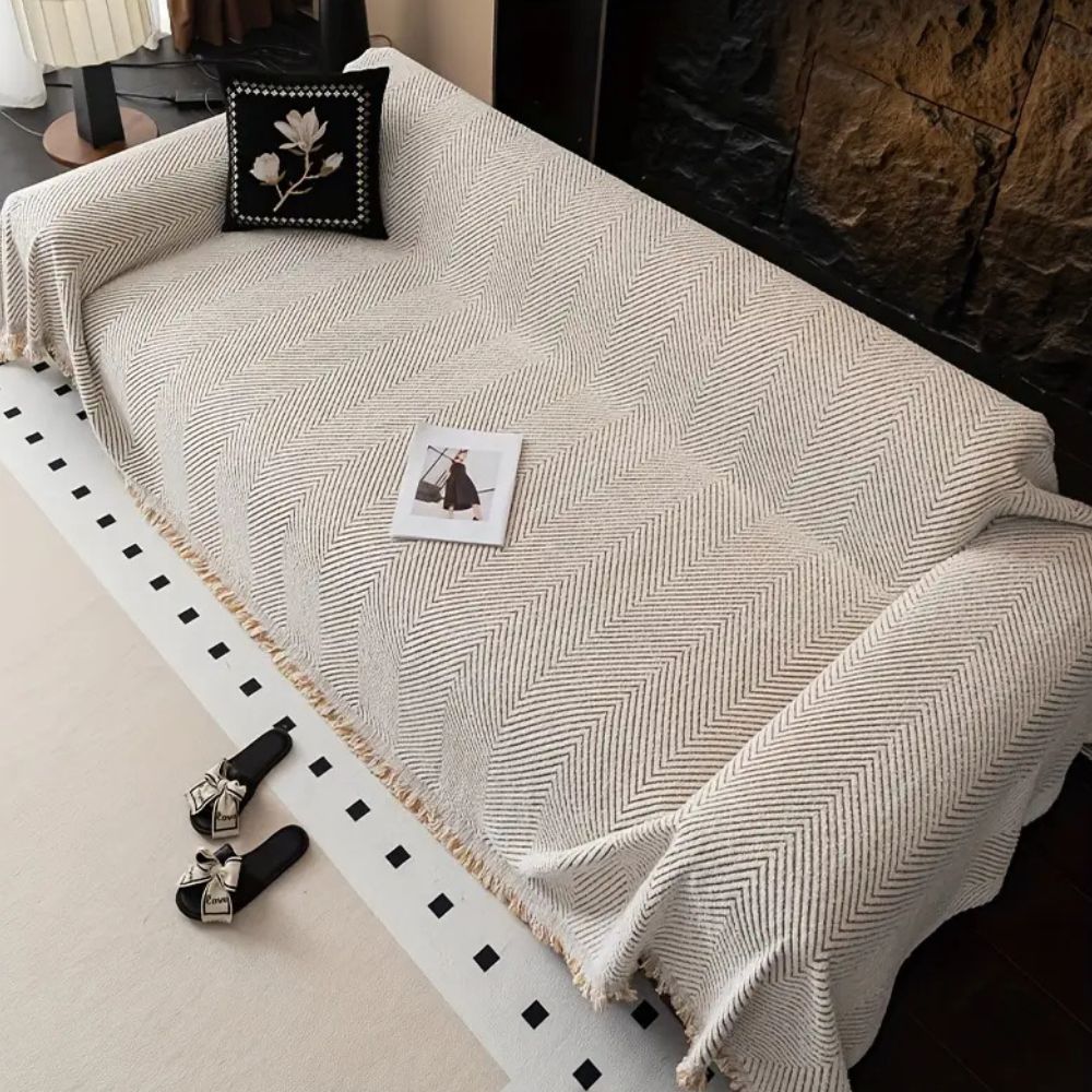 Elegant Herringbone Couch Cover Easy‑Care Furniture Shield - Image 3