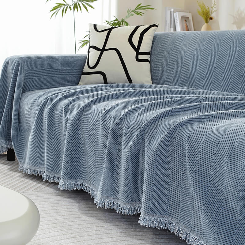 Herringbone Sofa Throw Soft Textured Blanket with Tassels - Image 12