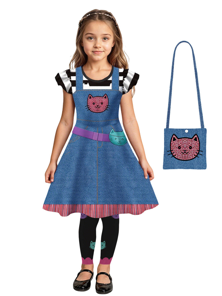 Girls 3 Piece Cat Ear Dress Costume Set