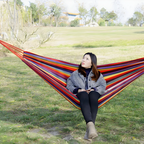 Striped Fabric Outdoor Hammock Rope Loops Breathable Portable Camping - Image 2