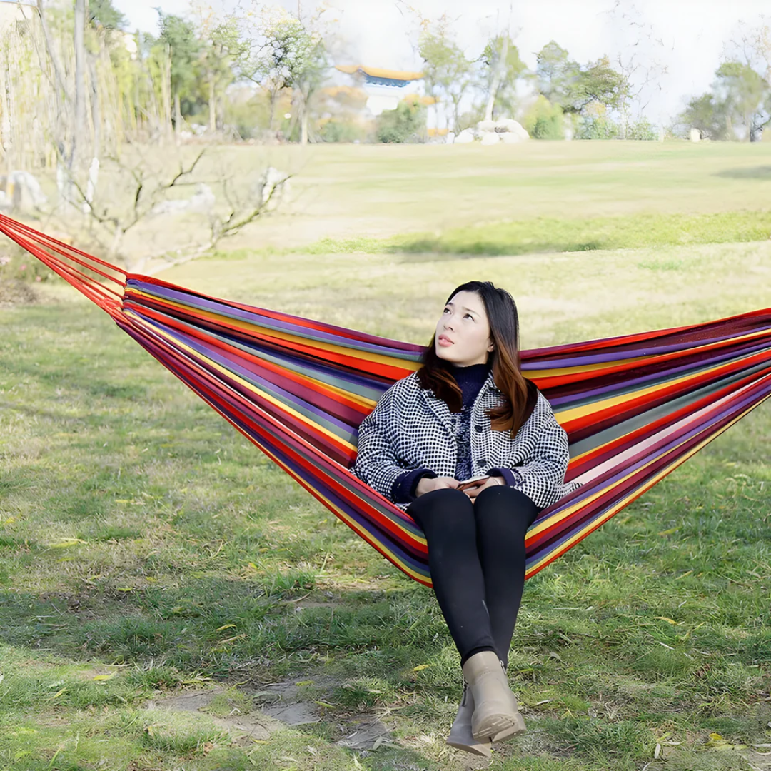 Striped Fabric Outdoor Hammock Rope Loops Breathable Portable Camping - Image 2