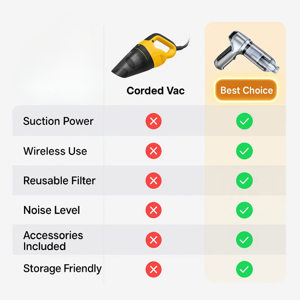 Car Vacuum Cleaner Powerful Compact Cordless Cleaner with Attachments - Image 8
