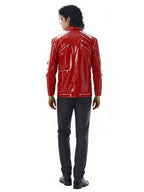80s Pop Star Costume Adult Red Faux Leather Zipper Jacket - Image 3
