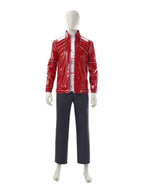 80s Pop Star Costume Adult Red Faux Leather Zipper Jacket - Image 6