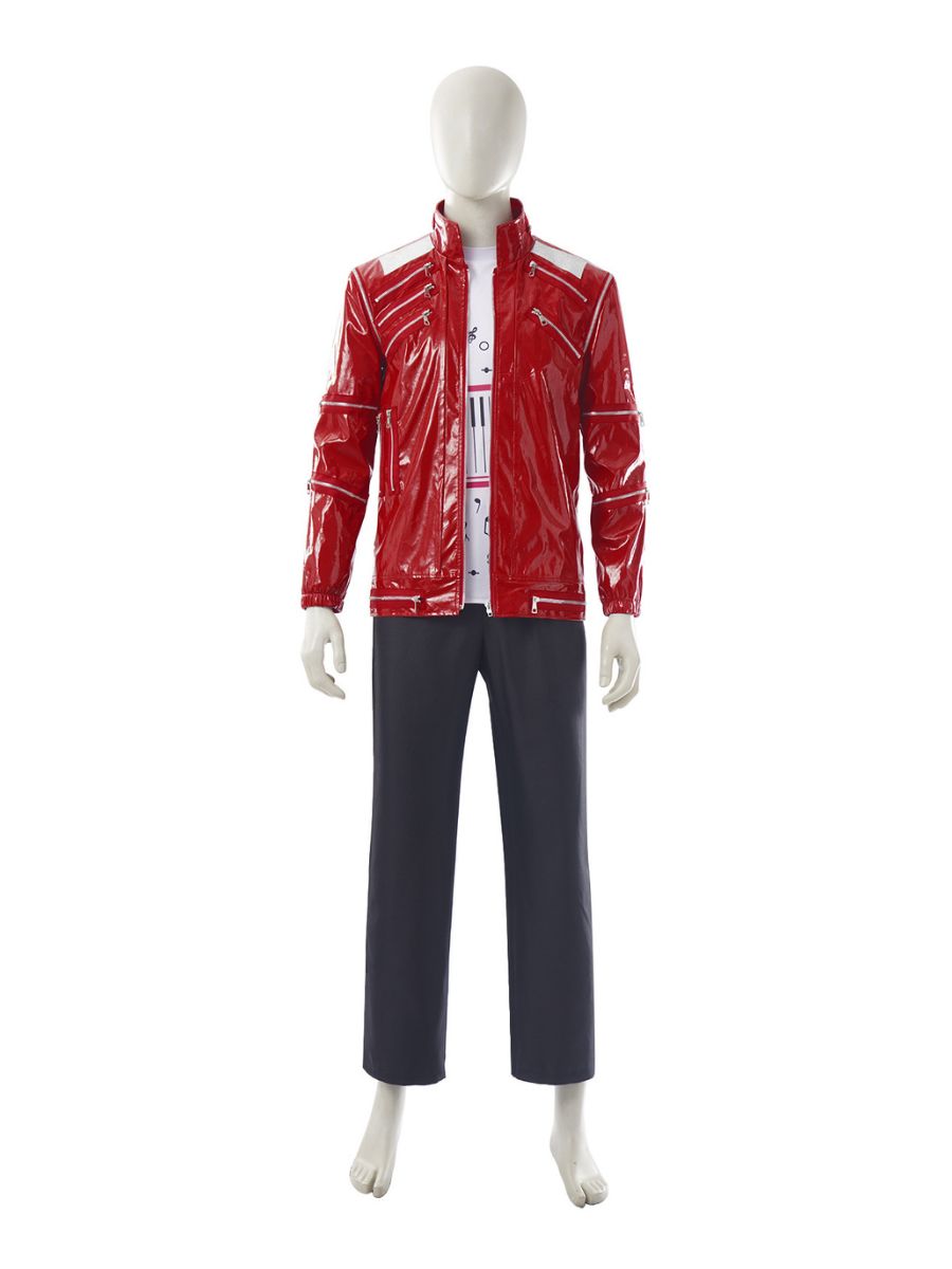 80s Pop Star Costume Adult Red Faux Leather Zipper Jacket - Image 6