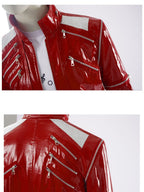 80s Pop Star Costume Adult Red Faux Leather Zipper Jacket - Image 7