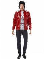 80s Pop Star Costume Adult Red Faux Leather Zipper Jacket