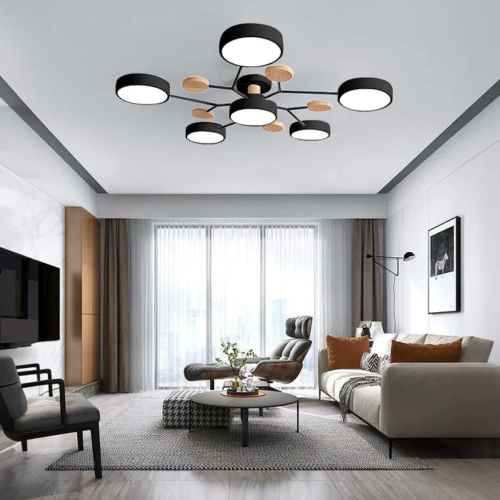 Modern LED Round Iron Semi Flush Chandelier Contemporary Ceiling Light - Image 33