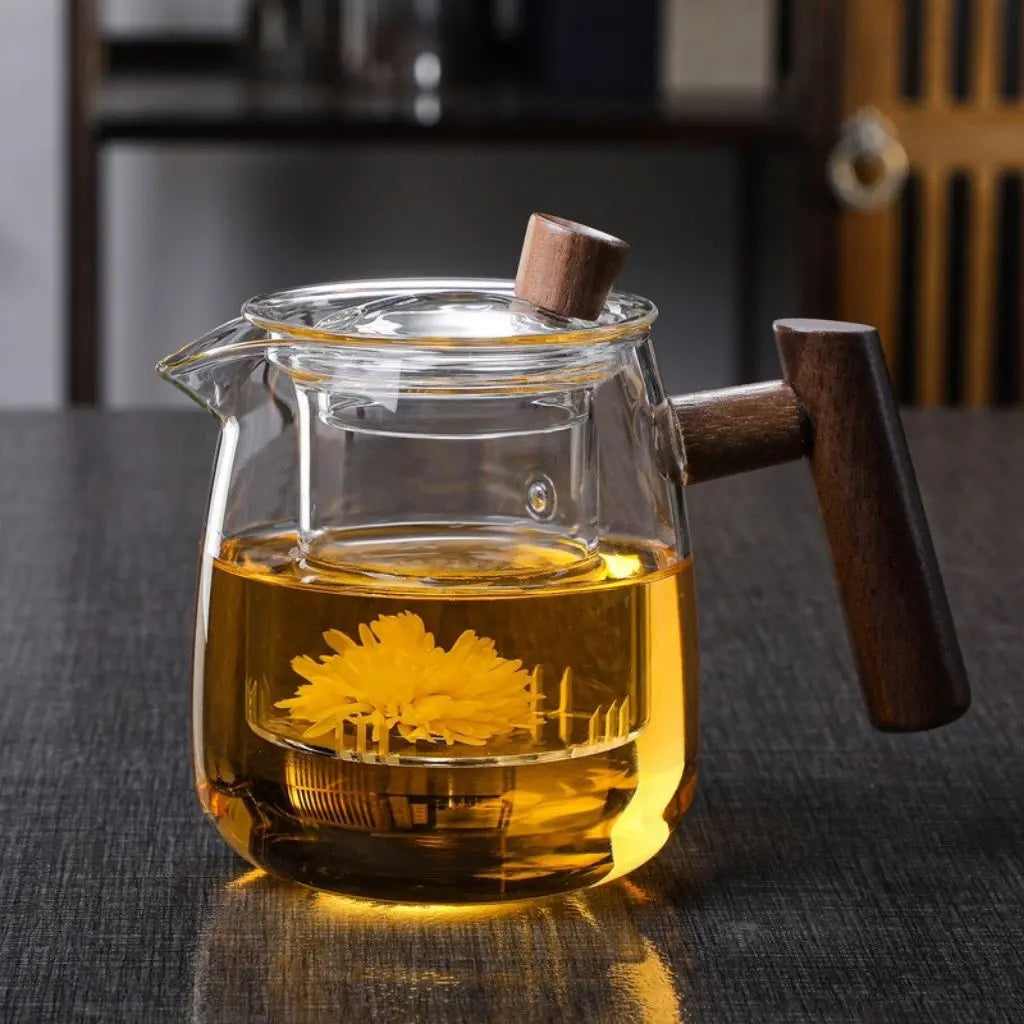 Borosilicate Glass Teapot Infuser Wooden Handle Loose Leaf - Image 2