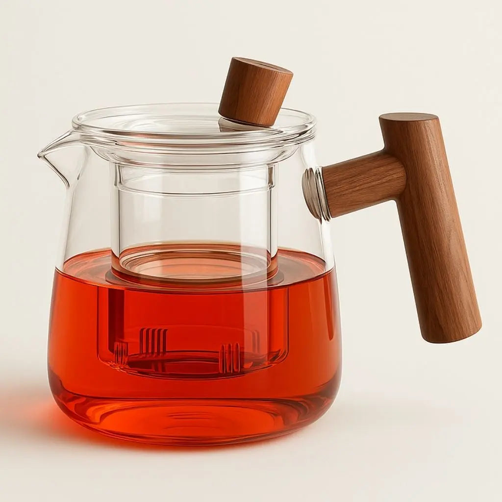 Borosilicate Glass Teapot Infuser Wooden Handle Loose Leaf