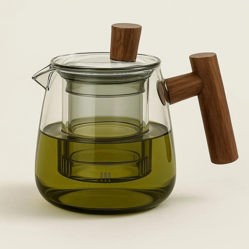 Borosilicate Glass Teapot Infuser Wooden Handle Loose Leaf - Image 8