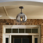 Round Copper Glass Flush Mount Ceiling Light E27 Fitting - Image 5