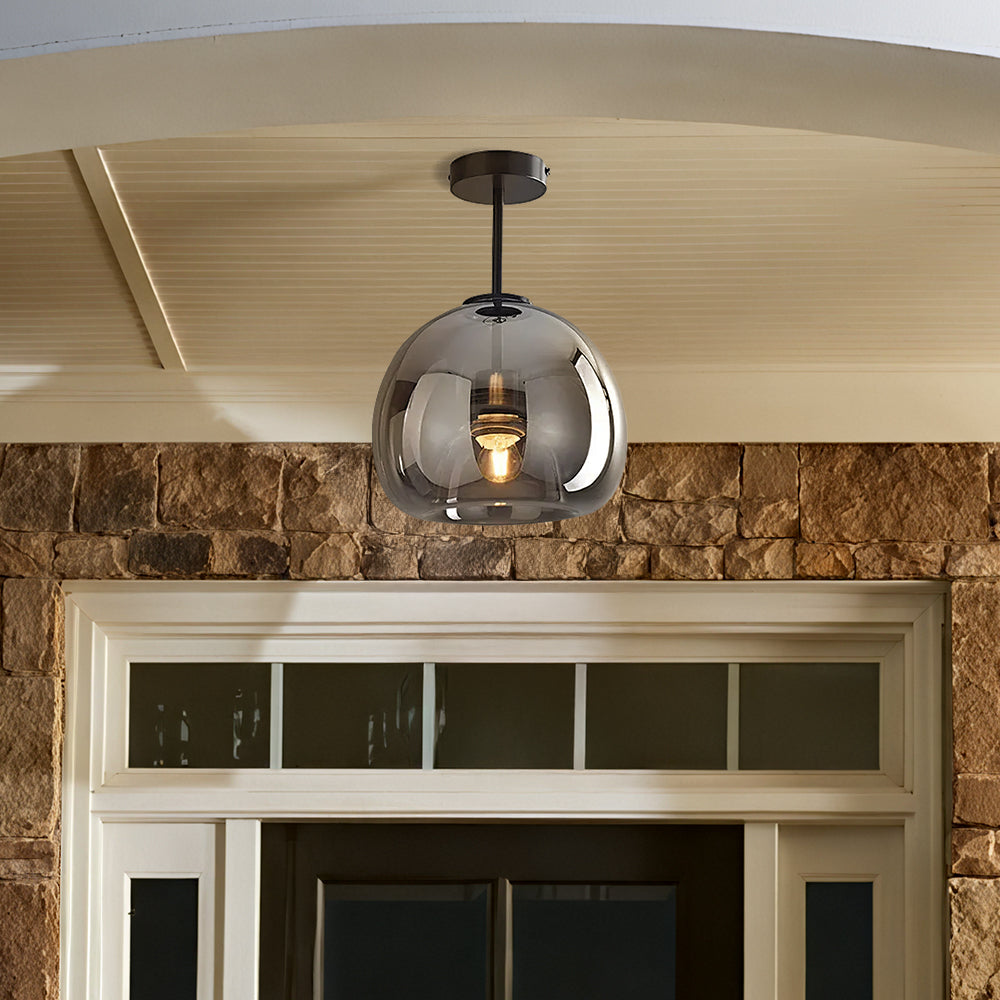 Round Copper Glass Flush Mount Ceiling Light E27 Fitting - Image 5