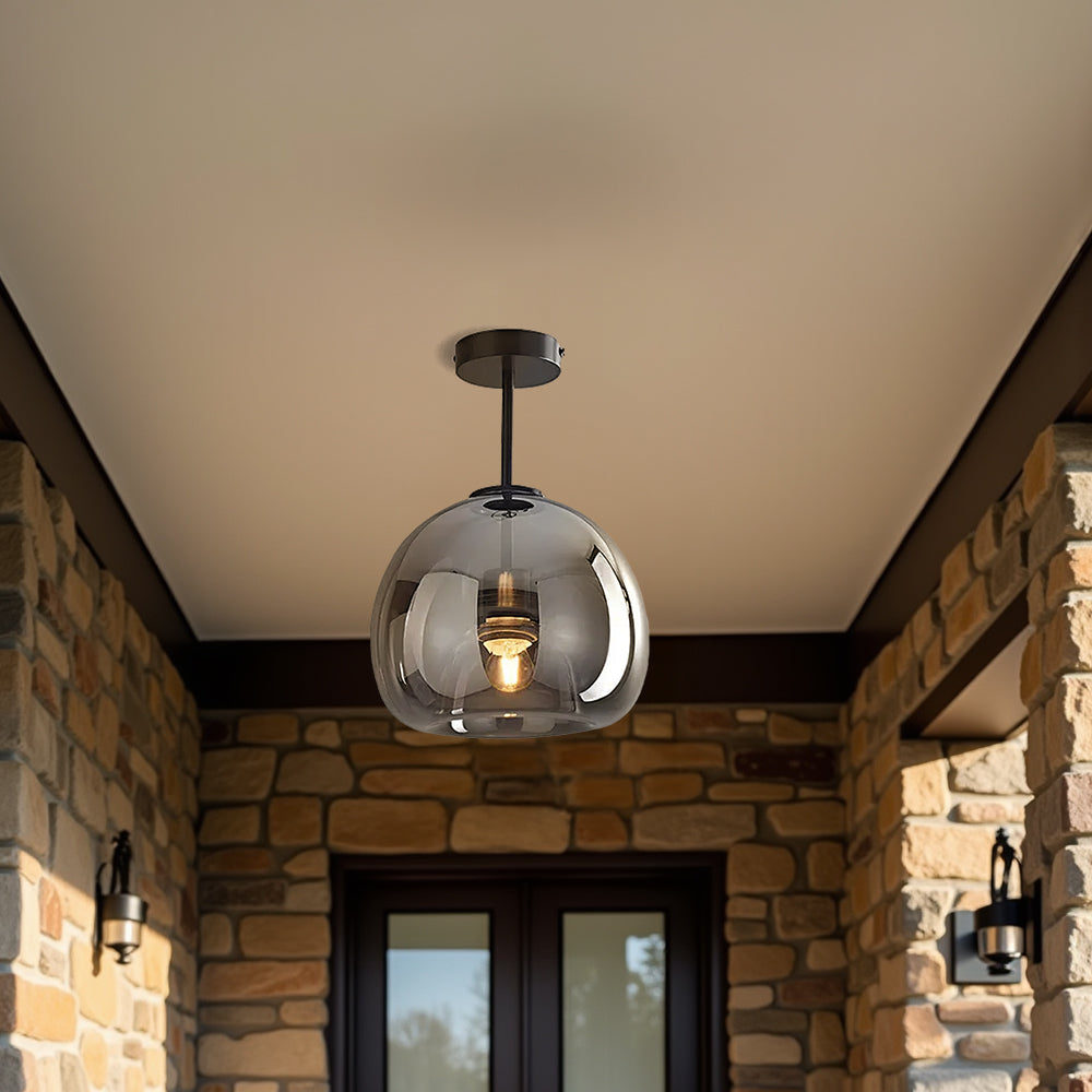 Round Copper Glass Flush Mount Ceiling Light E27 Fitting - Image 6