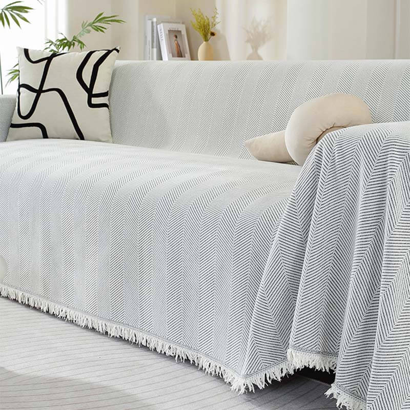 Herringbone Sofa Throw Soft Textured Blanket with Tassels - Image 11