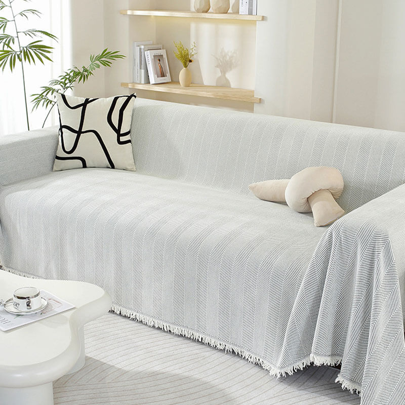 Herringbone Sofa Throw Soft Textured Blanket with Tassels - Image 5