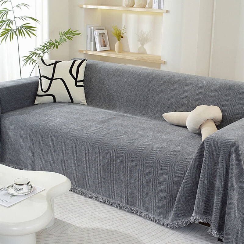 Herringbone Sofa Throw Soft Textured Blanket with Tassels - Image 3