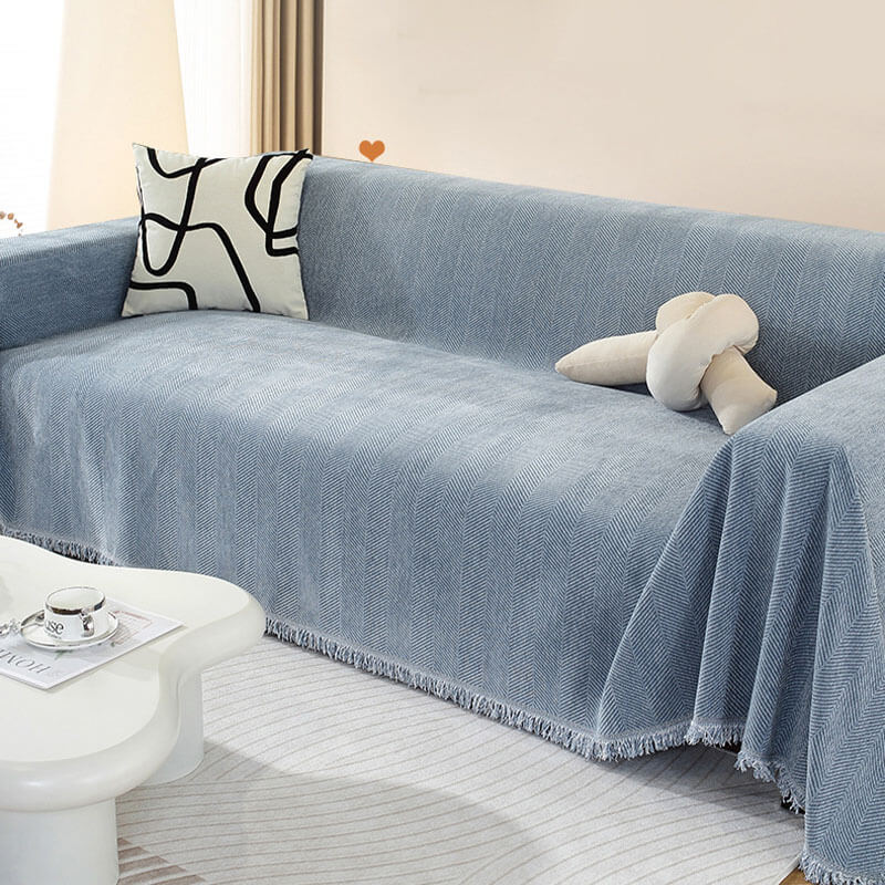 Herringbone Sofa Throw Soft Textured Blanket with Tassels - Image 2