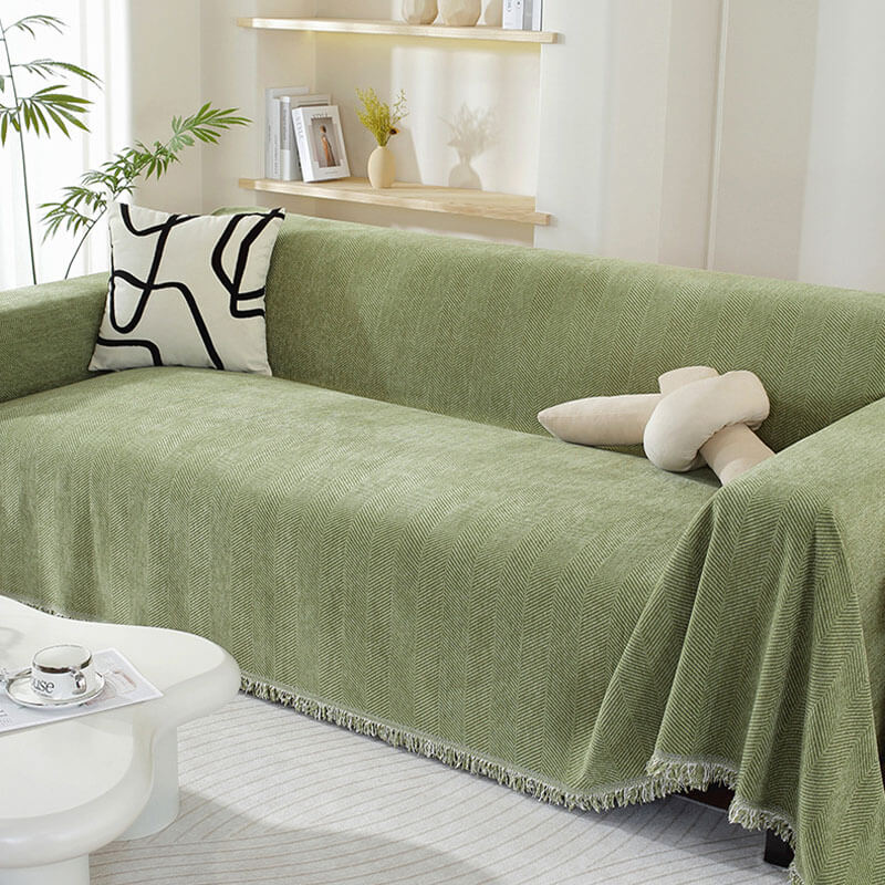 Herringbone Sofa Throw Soft Textured Blanket with Tassels - Image 6