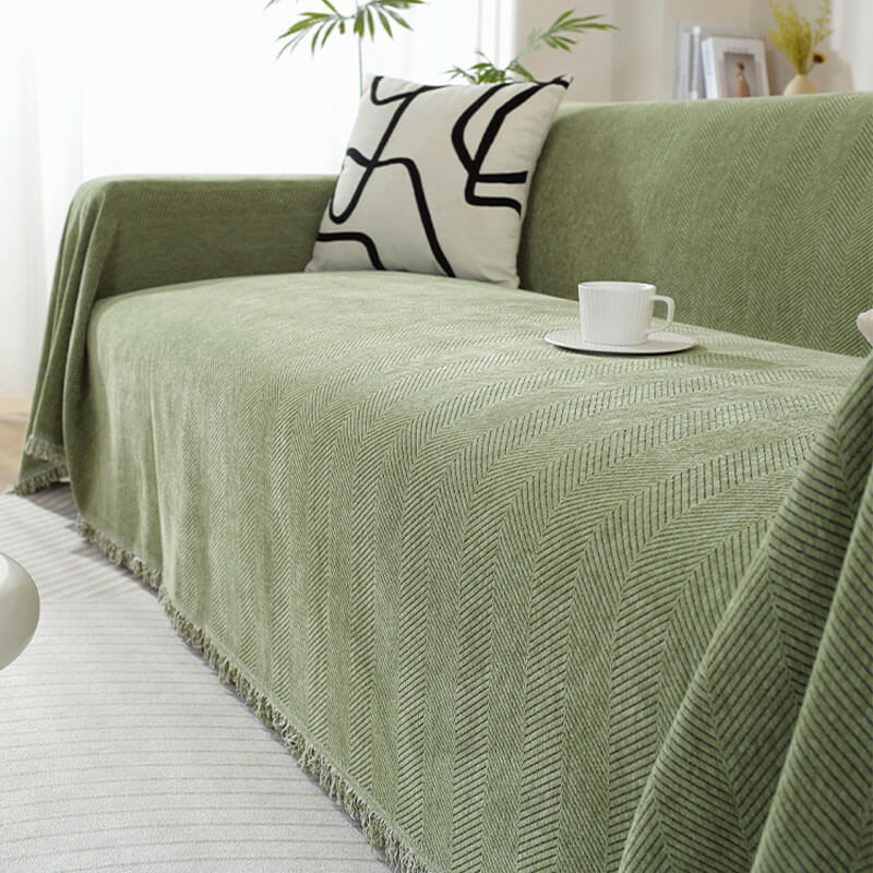 Herringbone Sofa Throw Soft Textured Blanket with Tassels - Image 9
