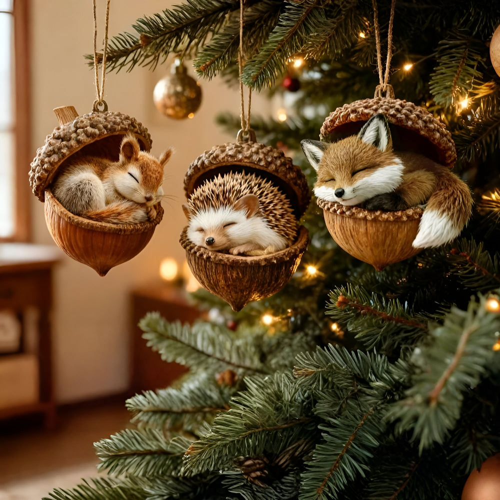 Acorn Acrylic Woodland Animal Christmas Ornaments 2D Flat