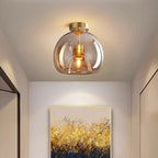 Round Copper Glass Flush Mount Ceiling Light E27 Fitting - Image 8