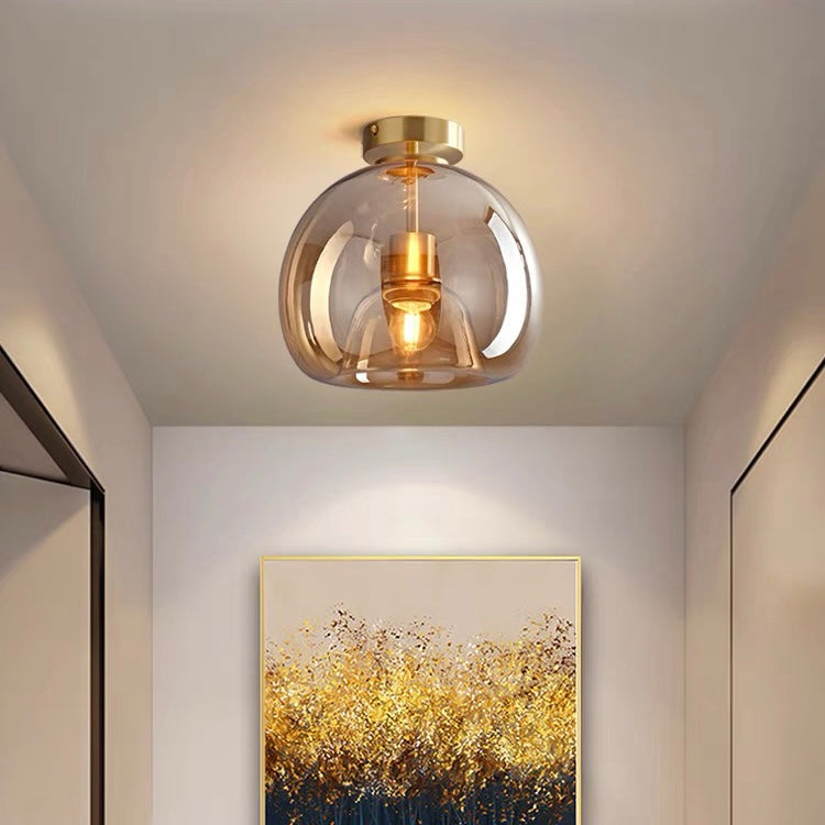 Round Copper Glass Flush Mount Ceiling Light E27 Fitting - Image 8