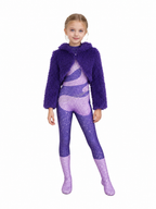 Cosplay Costume Purple Glitter Jumpsuit Faux Fur Jacket Set